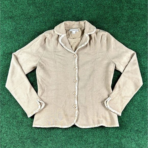 Pendleton Brown‎ Silk Button Up Blazer with T-Shirt Womens Size Medium - Picture 1 of 15